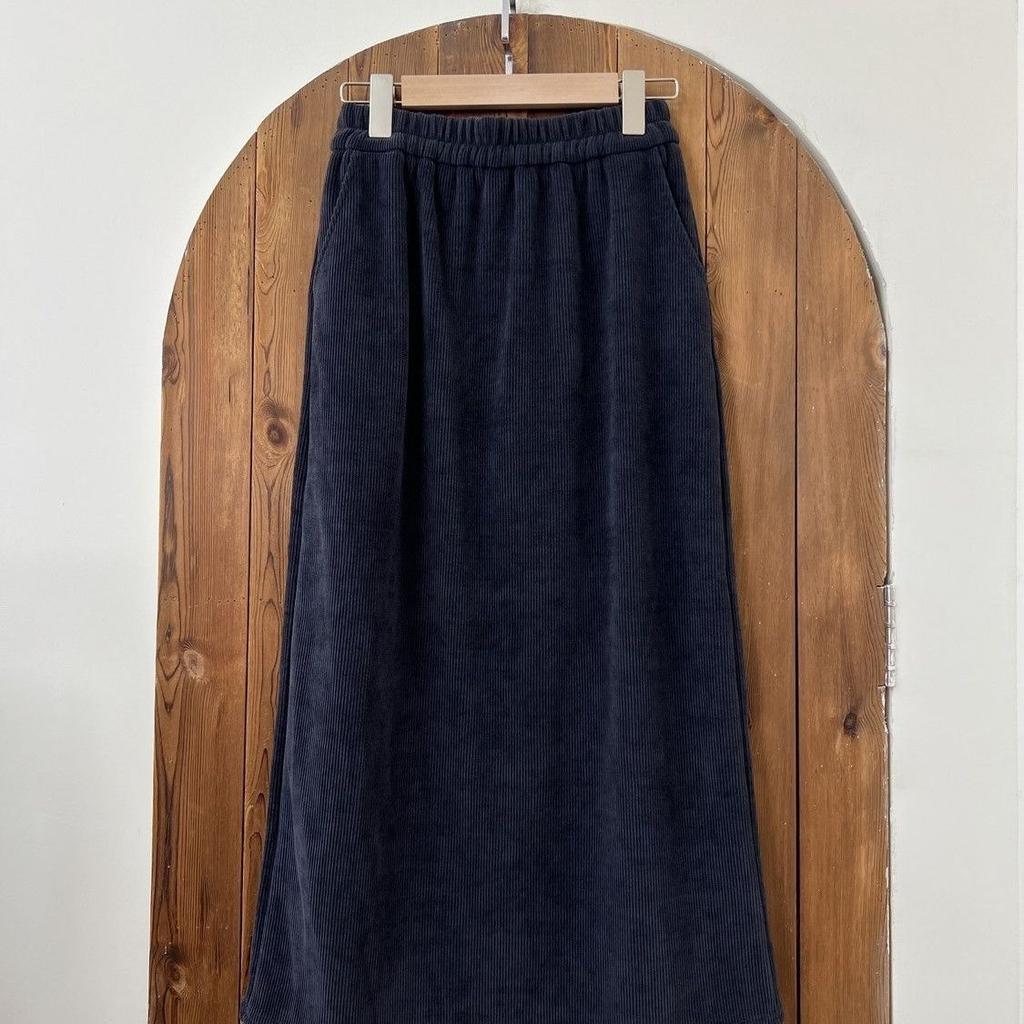 Autumn Winter Thick Corduroy Solid Loose Slimming Artistic Casual Flared Skirt Women