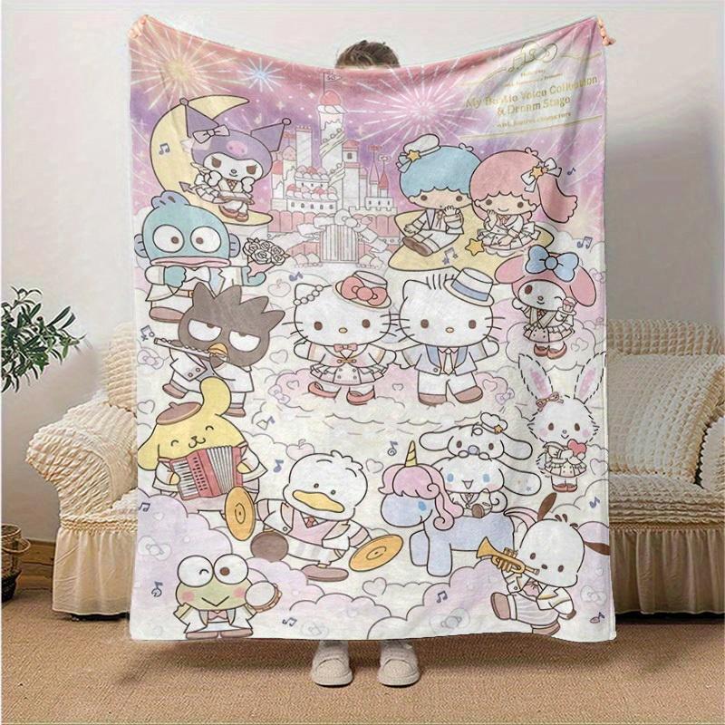 

1pc, Sanrio Charming Cartoon Characters Home Decor Blanket: Perfect Gift for Bedroom, Living Room, Travel, Camping, Car, Beach & Office Naps, Cozy Fla 130x150cm