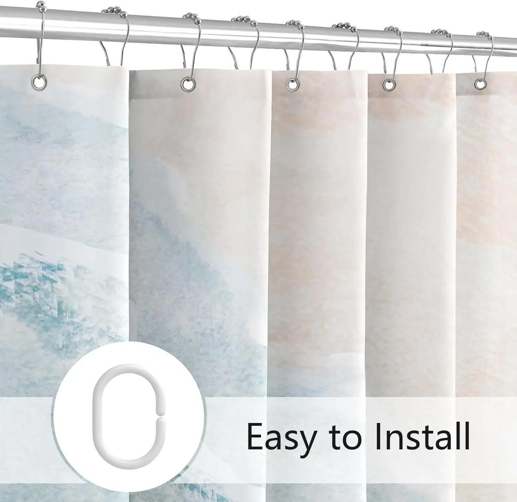 GAEBeach Ocean Themed Shower Curtain, Teal Blue Nautical Coastal Decor, Tropical Fabric Set with Hooks