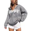 Unisex Oversized Zip-Up Hoodie With Letter Print Cotton Blend Warm Casual Sweatshirt
