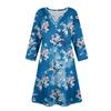 Women's Fashionable V-Neck Button Seven Part Cuff Pocket Floral Dress