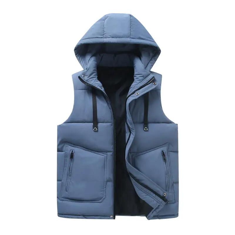 Winter Men Cotton Padded Vest Men Warm Student Coat Korean Slim Jacket Man Sleeveless Hooded Parkas Male Soild Color Waistcoat