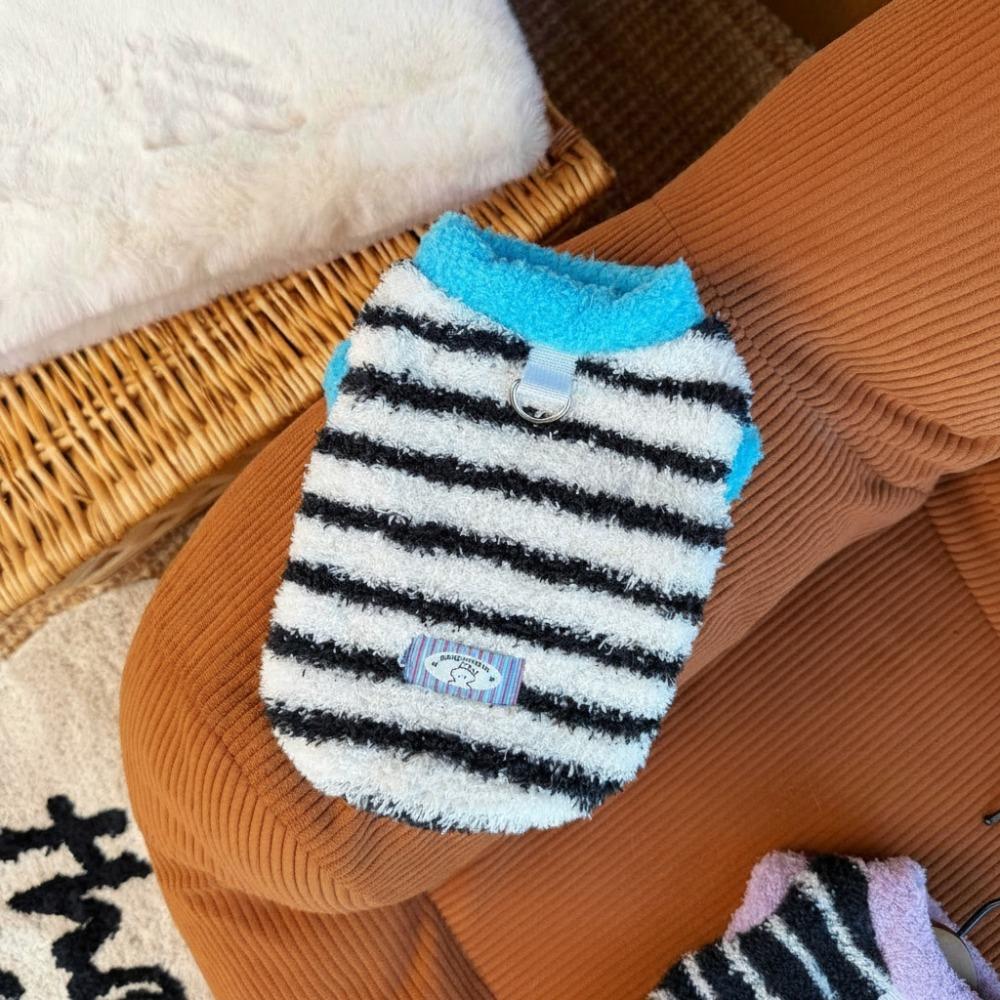 Fleece Lining Pet Warm Vest Striped Cat Winter Coat Ozy Sleeveless Puppy Outfit  Indoor Warmth