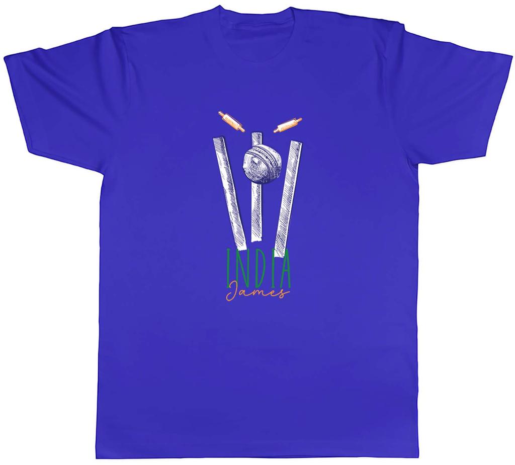 Personalised India Cricket Supporter Unisex TShirt Retro Ball Wicket Stump Fan Tee