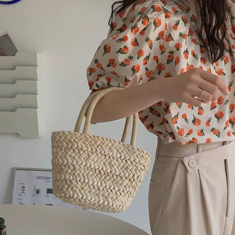 New Straw Woven Bag Women's Small Bag Niche Handbag Woven Bag Corn Skin Bag Casual Beach Tote Bag