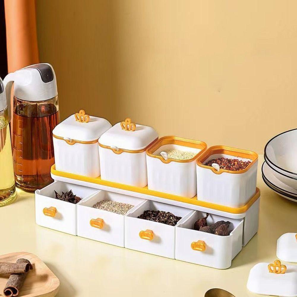 8 Grids Condiment Container with Spoon Spice Box Kitchen Tool Seasoning Jar Set  Restaurant