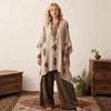 Bohemian Puzzle Print Dress, Plus Size Loose Irregular Bat Sleeve Holiday Blouse