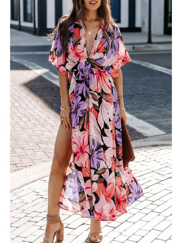 2026 Summer Floral V-Neck Dress: European & American Style, Slimming Fit for Women