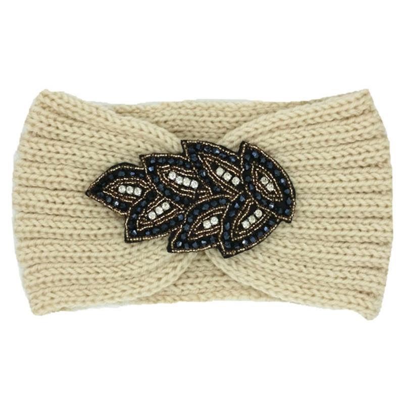 Women Rinestone Winter Headband Warmer Ear Knitted Wool Head Bands Turban Head Wrap Girl Bead Hairband Headwear Hair Accessories