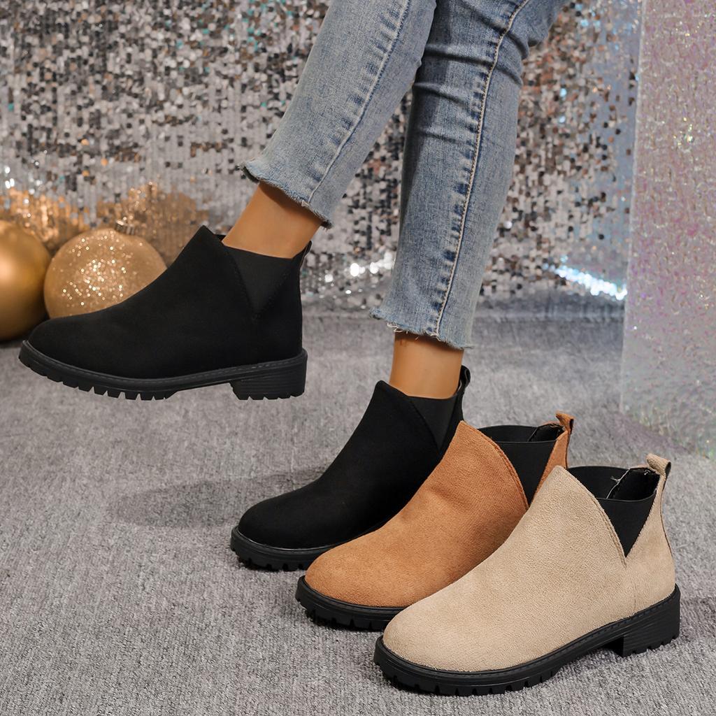 Large size autumn new low tube round head thick heel sleeve style fashionable women's Martin boots