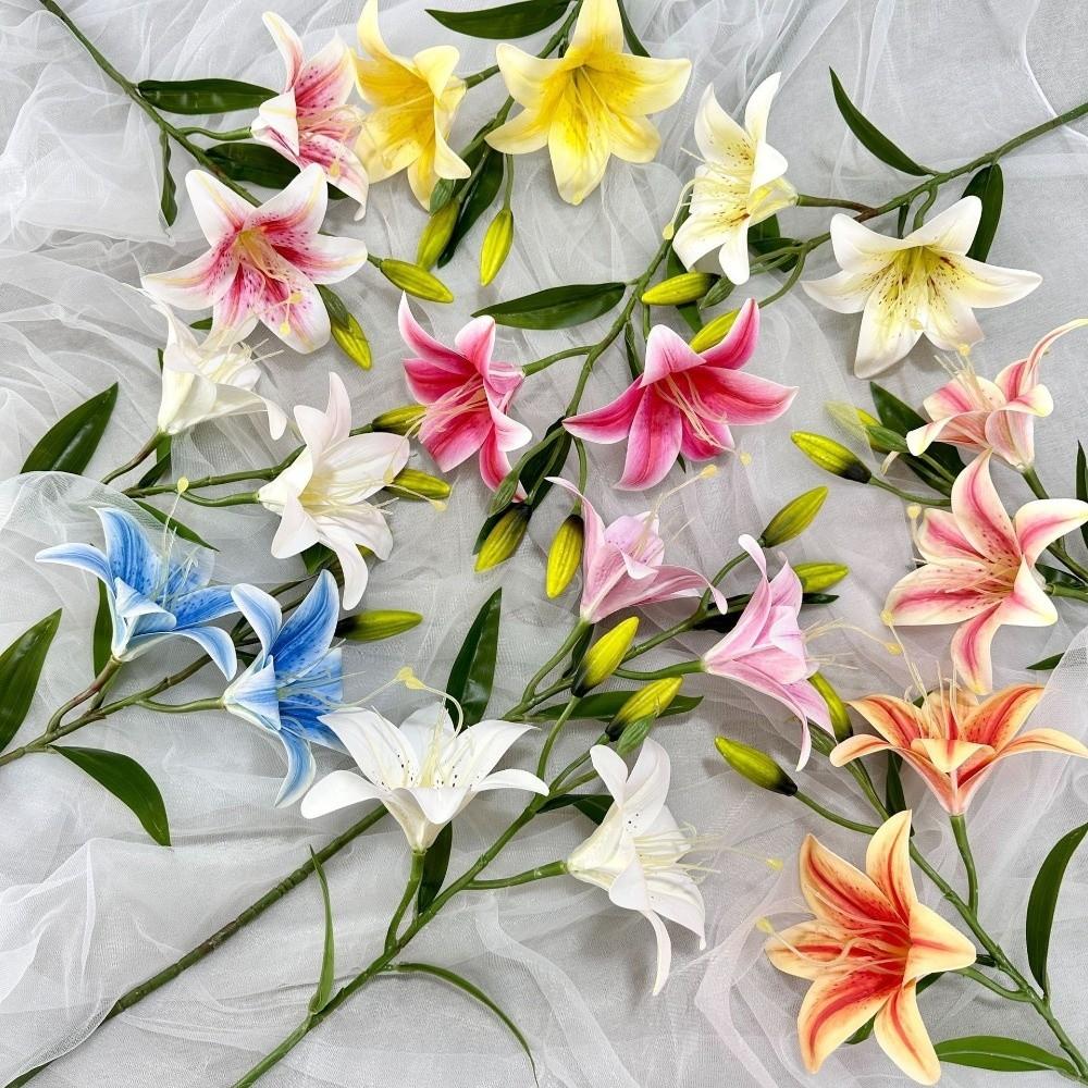 67cm Fake Lily Bouquet 2 Heads Wedding Bridal Bouquet Artificial Lily Flower Living Room Decor