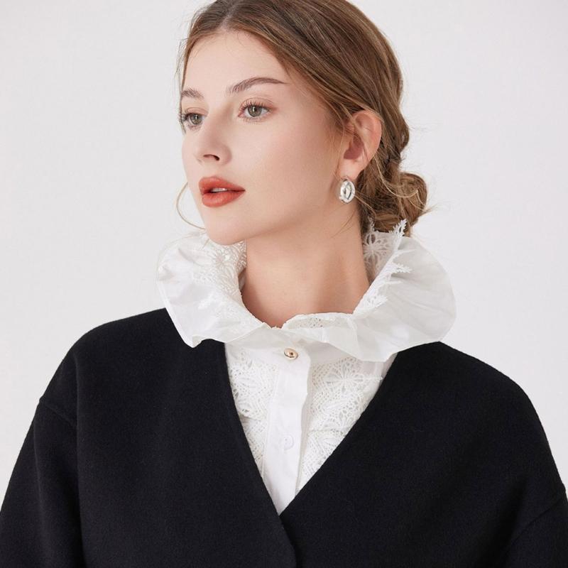 Elegant Ruffle Lace Detachable Collar False Collar Decorative Shawl Half Shiirt Fashion Neck Accessory For Office Women