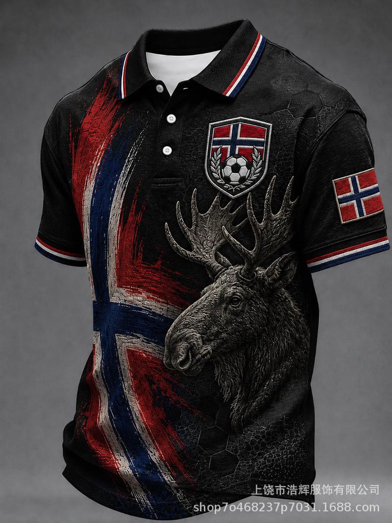 New 3D Printed Men's Retro Fashion Casual Summer Lapel Polo Shirt Top