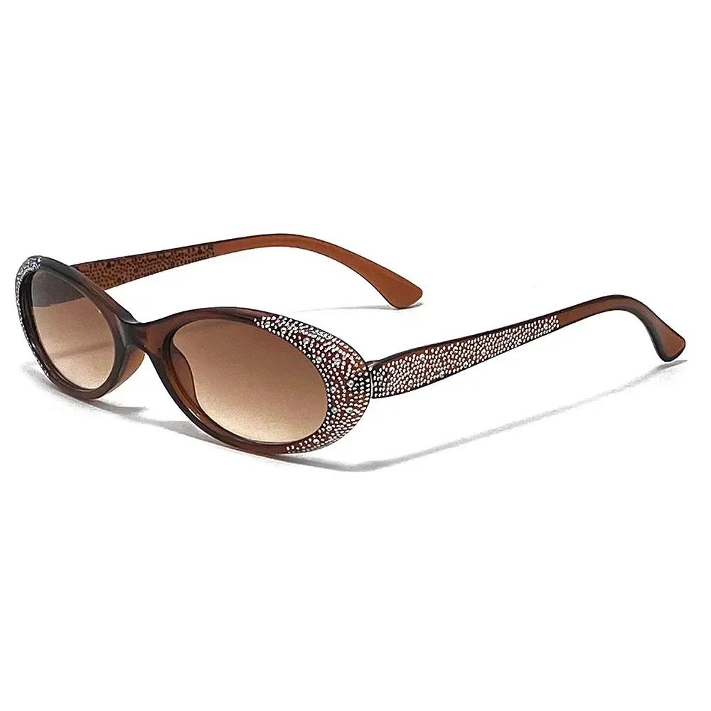 Women Oval Frame UV400 Sunglasses Luxury Diamond Retro Fashion Men Women UV Protection Outdoor Shades