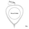 Collana Ciondolo Croce Intarsiata Diamanti Perle Finte Unisex Gioielli di Moda