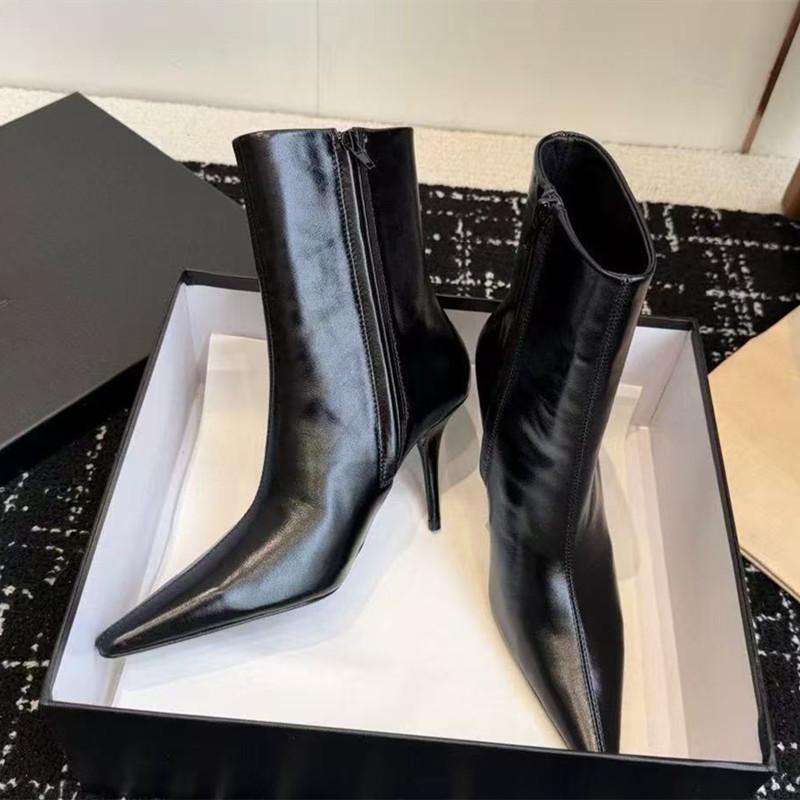 Autumn Winter Fashion Patent Leather Women Ankle Boots Elegant Pointed toe Thin High heels Ladies Chelsea Dress Booties Shoes