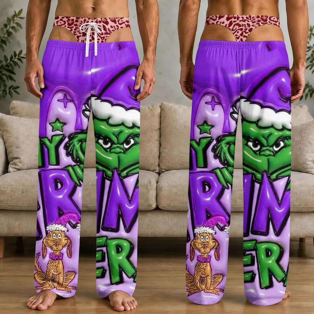 Men's Funny Christmas Print Pants with Pockets Casual Sleep Pants for Home