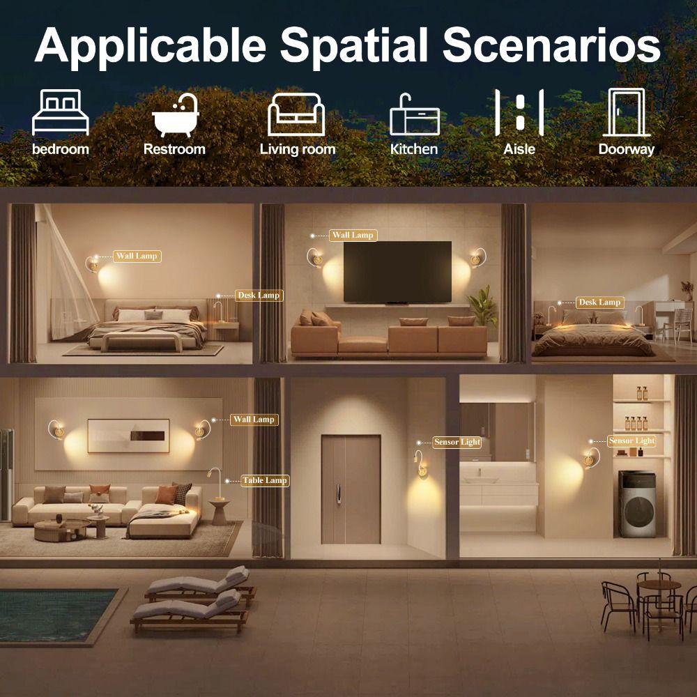 Modern Design LED Charging Nightstand Lamp Touch Control Body Detection No Wiring Required Lamp Desktop Lamp Rechargeable