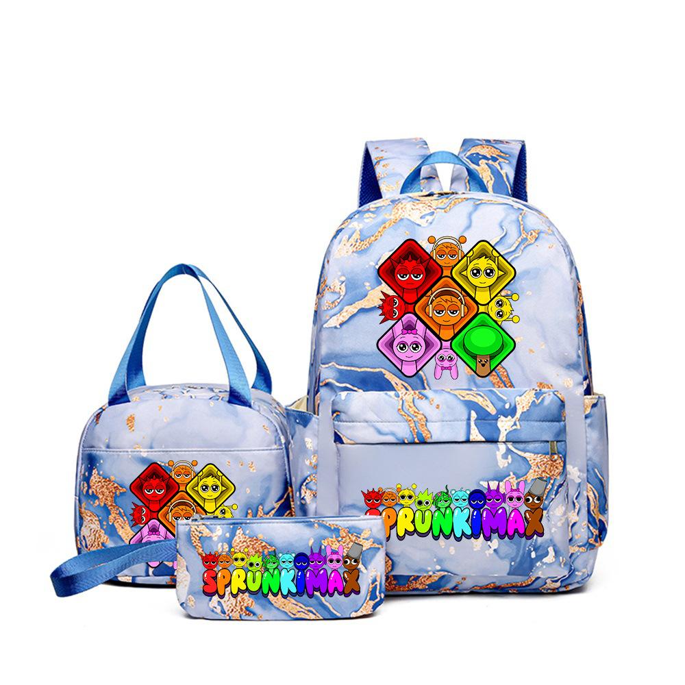 New Printed Rhythm Box Student School Bag Three-piece Casual Sprunki Backpack Crossbody Bag Pencil Bag D