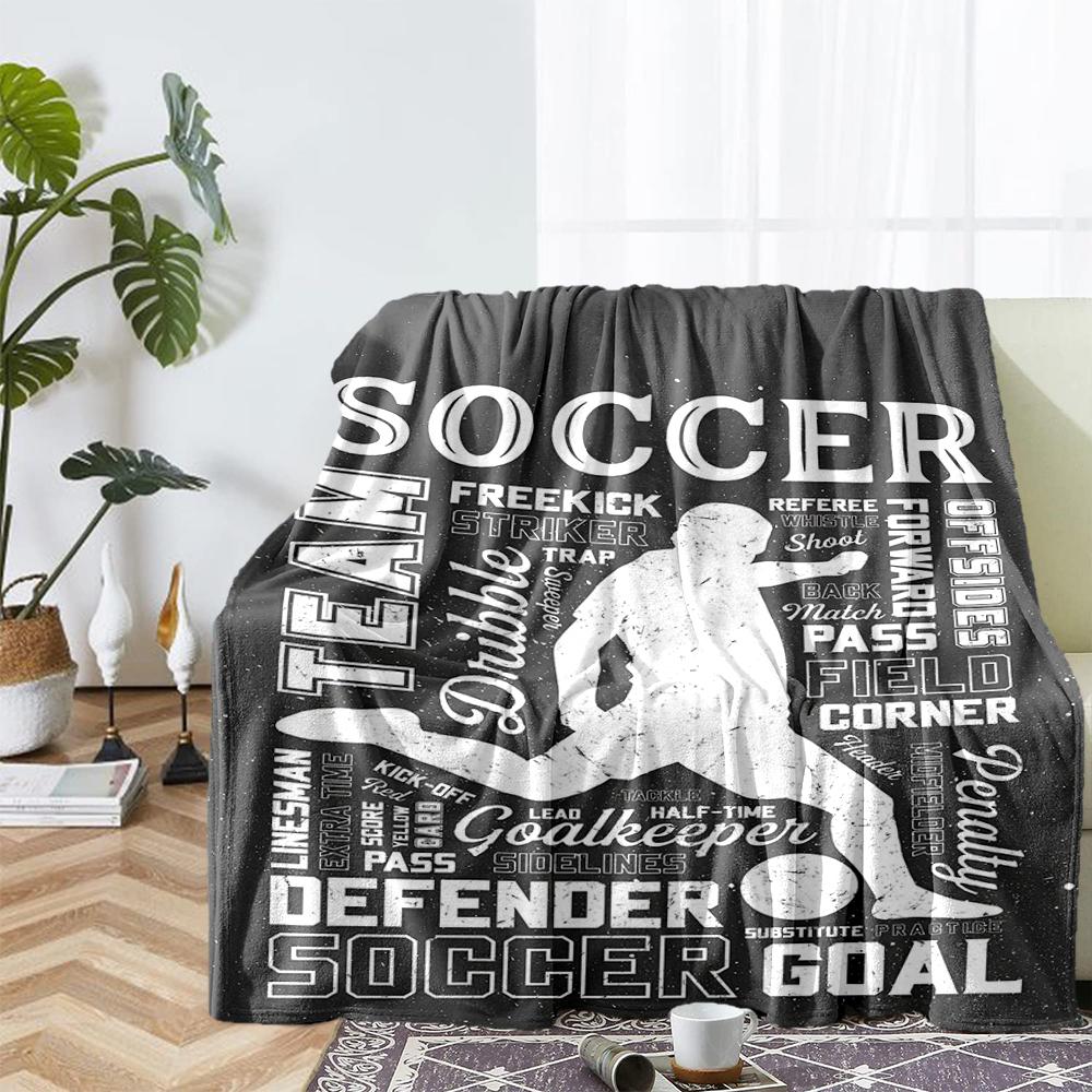 Soccer Theme Printed Blanket - Perfect for Couch, Bed, Travel & Outdoor Use | Machine Washable, Cozy & Durable.