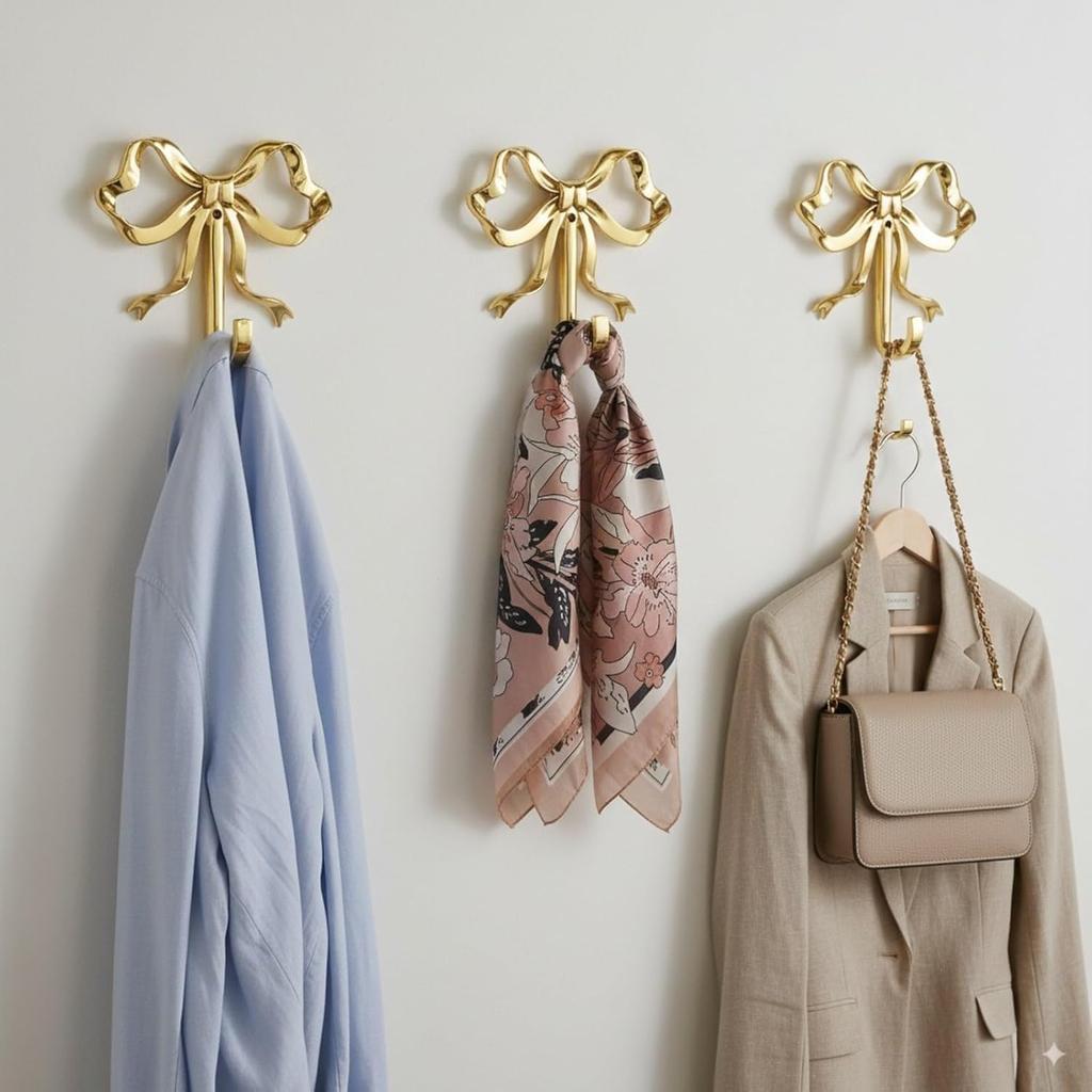 FUN 2pcs Bow Hook Bowknot Hook Bow Hooks for Wall Bowknot Brass Hook Gold Wall Hooks for Hanging Coat Hat Towel - Small(2.76X2.36X0.79in