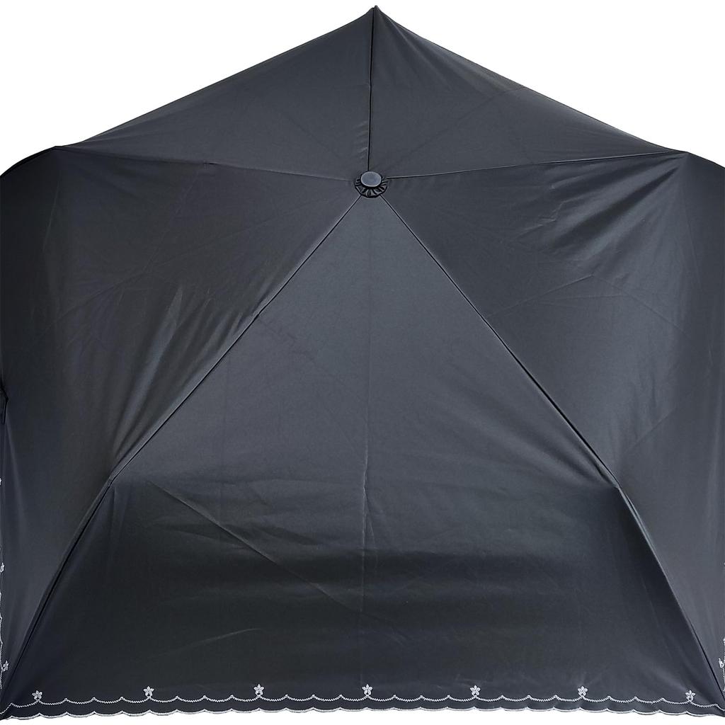 Rose Sangyo 50cm Lightweight and Cooling Mini Folding Umbrella for Sun and Embroidered Small 63500201 Rain, Flowers, Black,