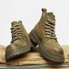Fashion Brown Boots Men's Platform Boots Retro Military Style Ankle Boots Texture Upper Thick Bottom Lace Design Work Clothes Style 2025