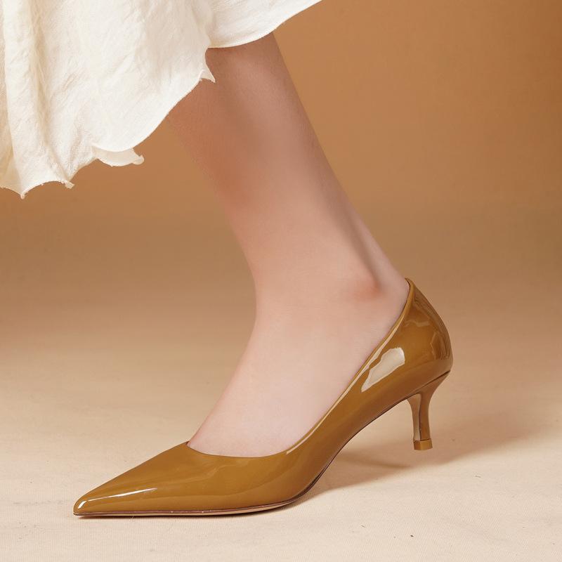 

ODM туфли на высоком каблуке женские с высоким чувством, остроносые туфли на высоком каблуке женские темпераментные туфли на высоком каблуке не утомляют ноги одинарные туфли кожаные женские, мягкие светло-коричневого