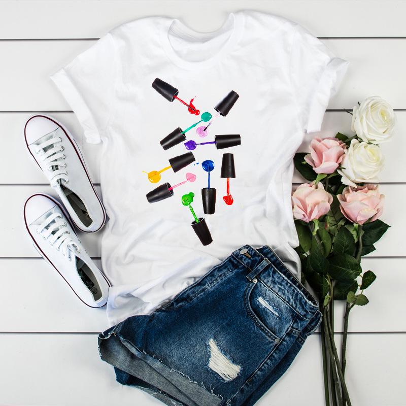 Women'S Fun Nail Polish, Pattern, Print Fashion Women'S T-Shirt Casual Top Ladies