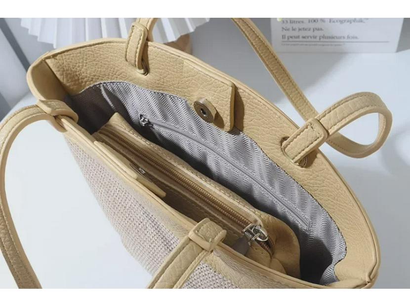 Bolsa de ombro feminina de palha trançada retrô francesa da moda - perfeita para férias à beira-mar e lazer na praia