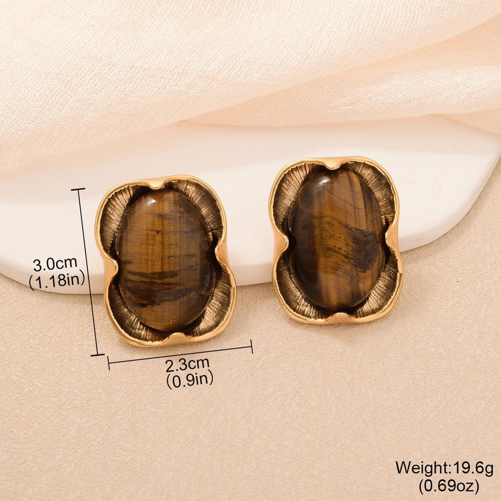 Maillard enamel color big flower stud earrings vintage copper plated medieval gold earrings tiger eye series texture earrings