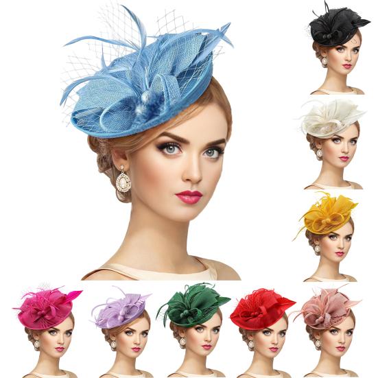 Topper Hat Retro Style Imitation Linen Women Headwear Bows Feathers Mesh Accents Fascinator Hat Hair Accessory