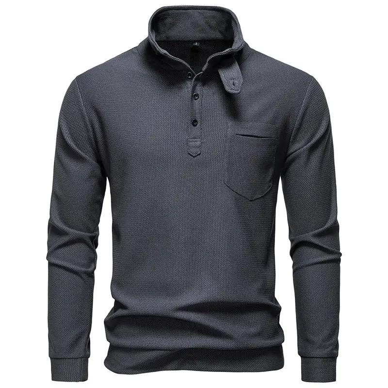 

New Autumn Winter American Retro Sweatshirts Men Solid Color Stand Collar Fashion Knit Hoodie Mens Casual Sports Warm Sweatshirt S темно-сірий колір