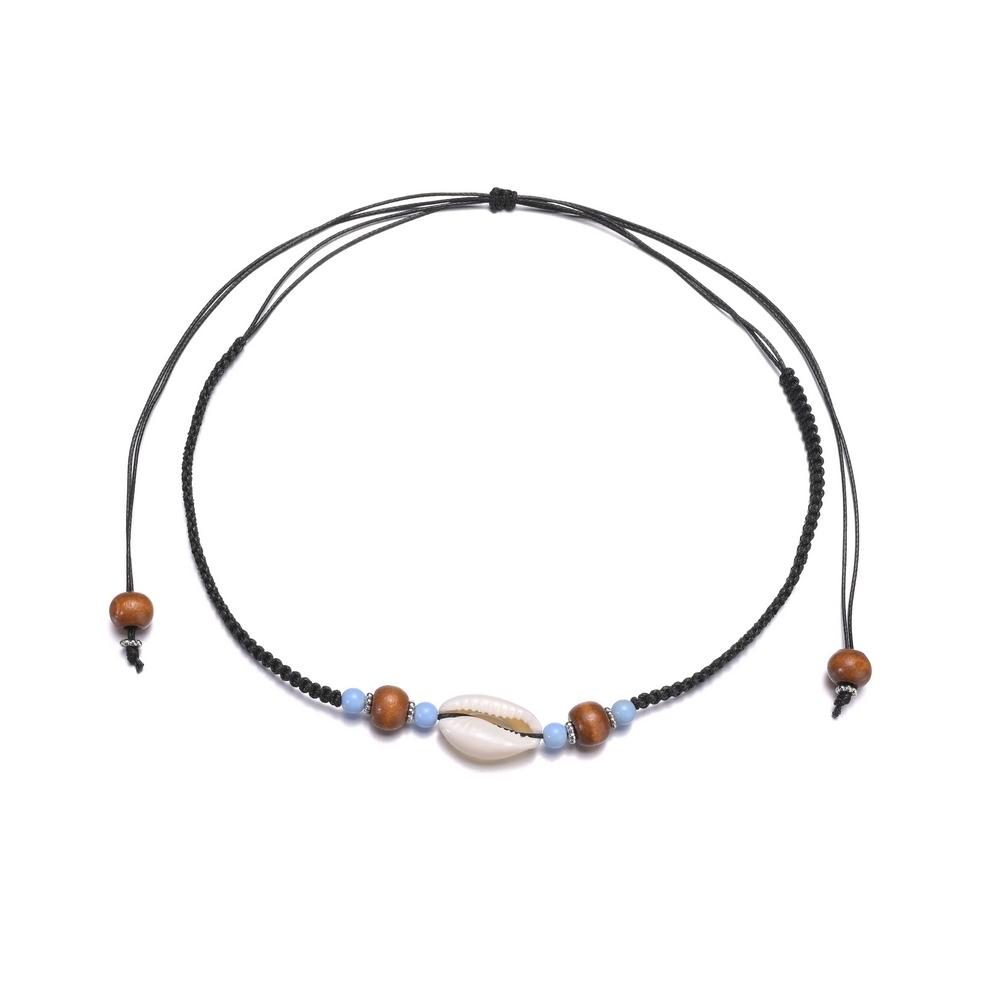Fashion personality Ocean style Natural shell wood beads Korean wax thread braided single layer women's clavicle chain