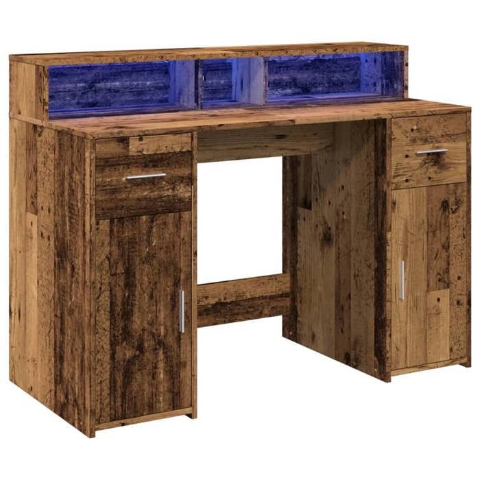 VidaXL Bureau avec lumières LED vieux bois bois d'ingénierie, bureau de travail, bureau d'étude, bureau à domicile, bureau 3309418