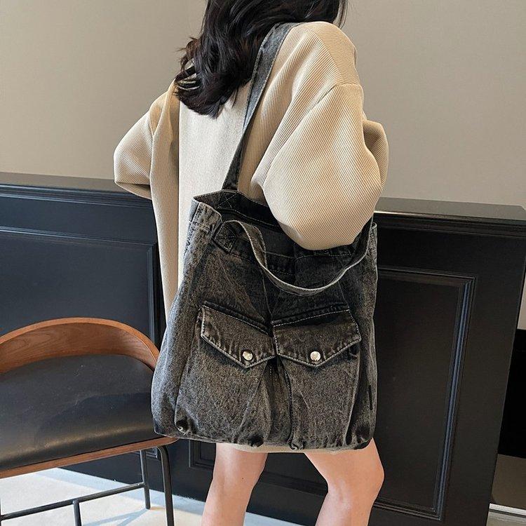 New Versatile Retro Denim Bag Women's Shoulder Crossbody Harajuku Student Canvas Large Capacity Mailman Bag