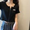 Black Short Sleeved Slim Knit Sweater Paired with Cardigan for Women In Summer White Short Tight Fitting Exposed Navel Thin Top