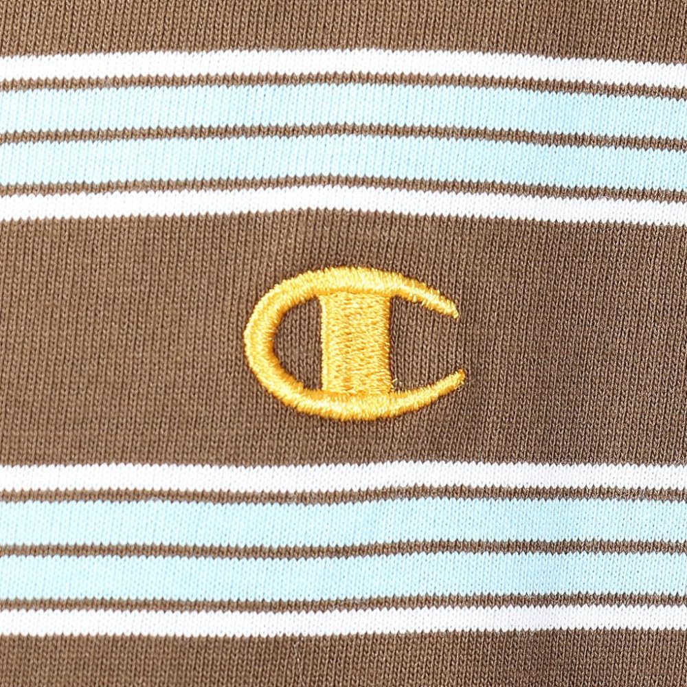 Kurzes, rundes One-Point-Border-Kurzarm-T-Shirt in Braun [Champion], Ärmel, Halsausschnitt, 100% Baumwolle, Stickerei, Logo, T-Shirt, Herren Casual, C3-Z332