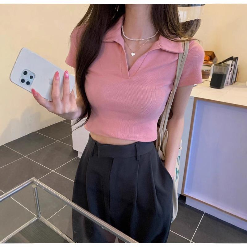 Tricou cu umăr Pure Wind pentru femei, vară slim-fit, Spice Girl, crop, design slăbit, top