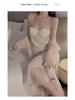 Gorgeous Backless Ice Silk Spaghetti Strap Dress with Padded Mesh Loungewear Set P3345