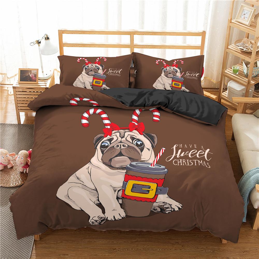 Cartoon Pug Dog Bedding Set Lovely Home Pet Puppy Pattern Duvet Cover King Queen Size Cute Animal Theme Soft Comforter Cover