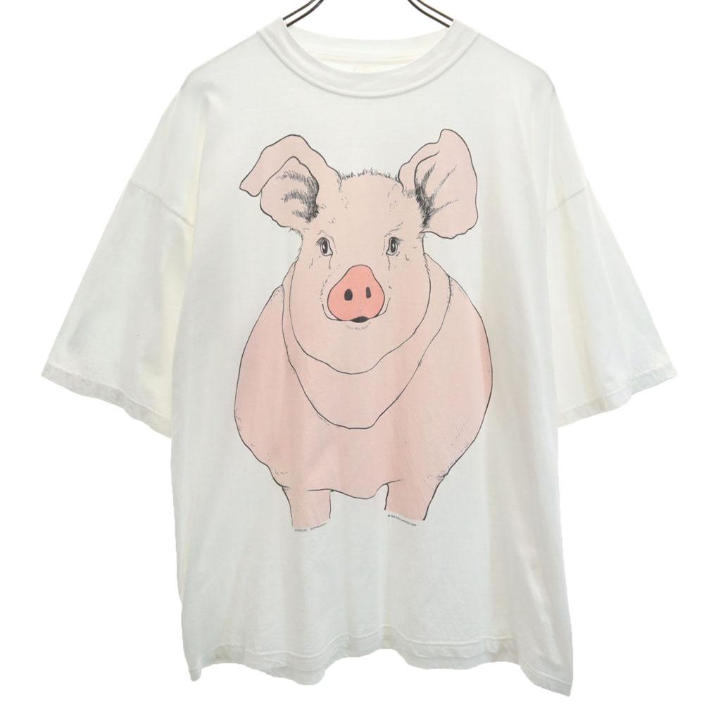 

Футболка с принтом свиньи 90-х годов, с коротким рукавом, белая, системная, старая, винтажная, мужская, б/у