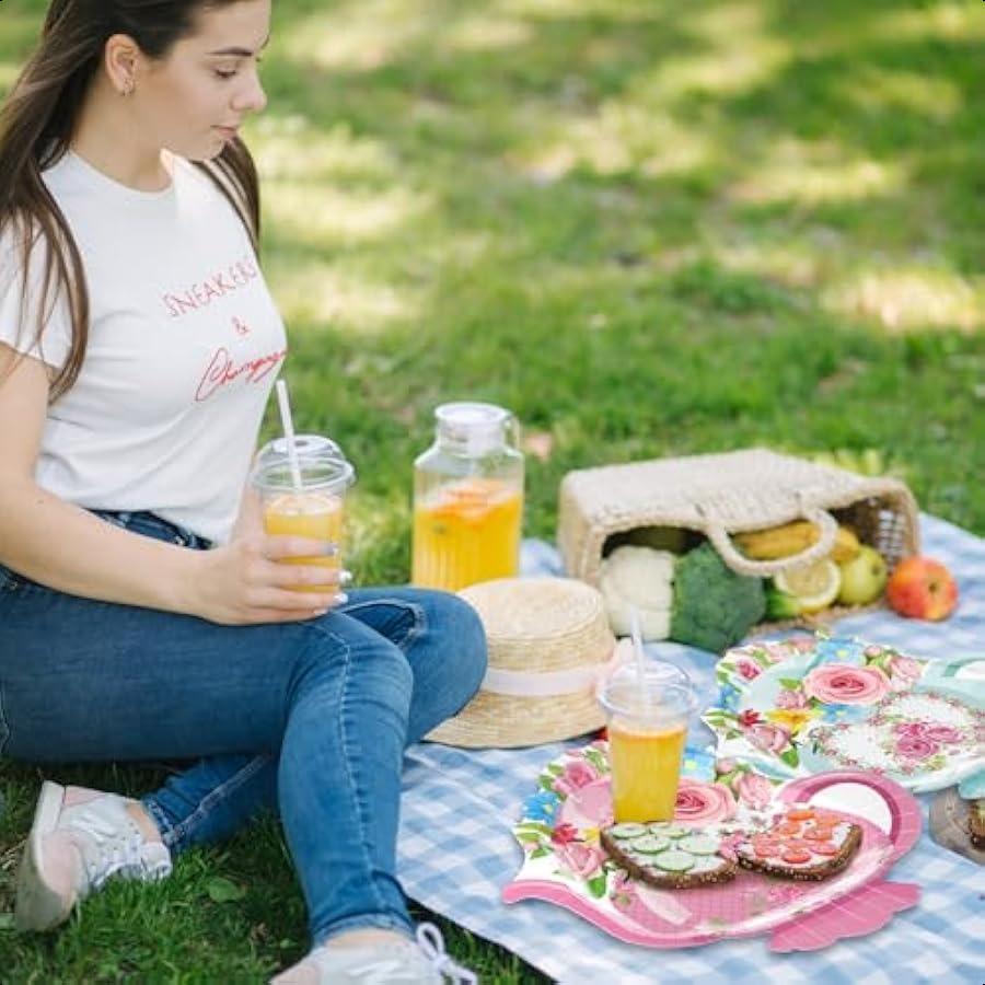 

Zonon 50 шт. Бумажные тарелки в виде чайника для чаепития, Весенние цветочные тарелки, Одноразовые тарелки в виде чайника, Принадлежности для чаепития на день рождения, для ужина, еды S United States