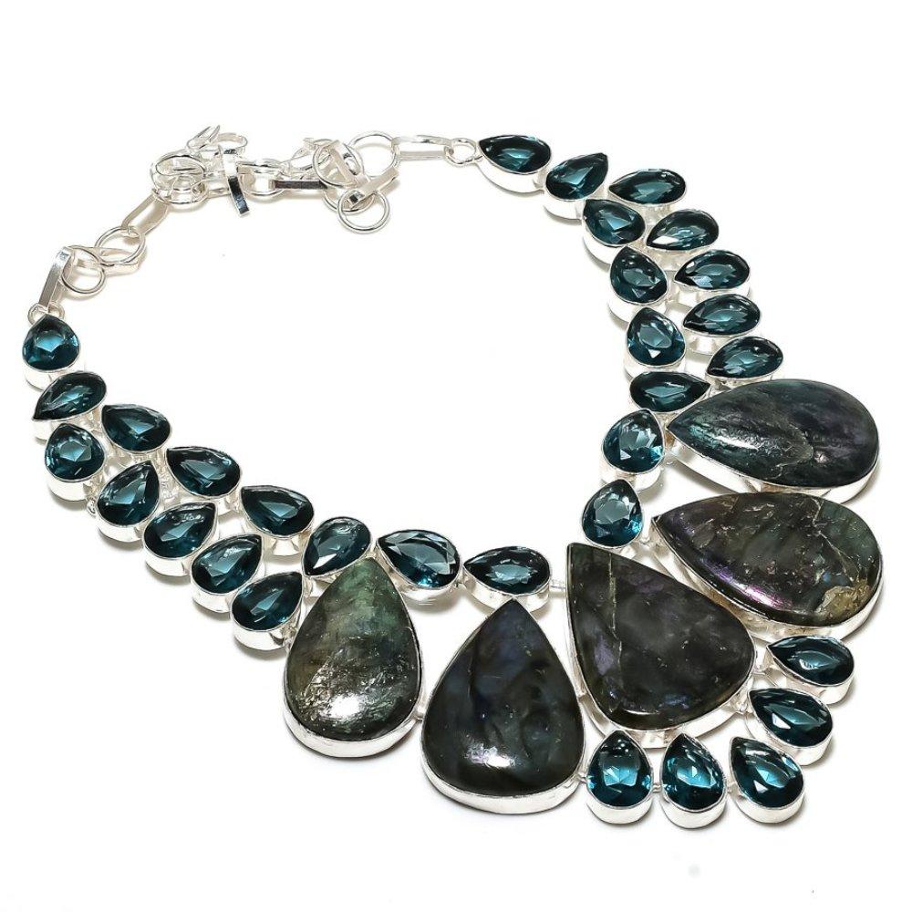 

Подарочное ожерелье из натурального лабрадорита, иолита, кварца, стерлингового серебра 925 пробы, 18 дюймов, y3F21