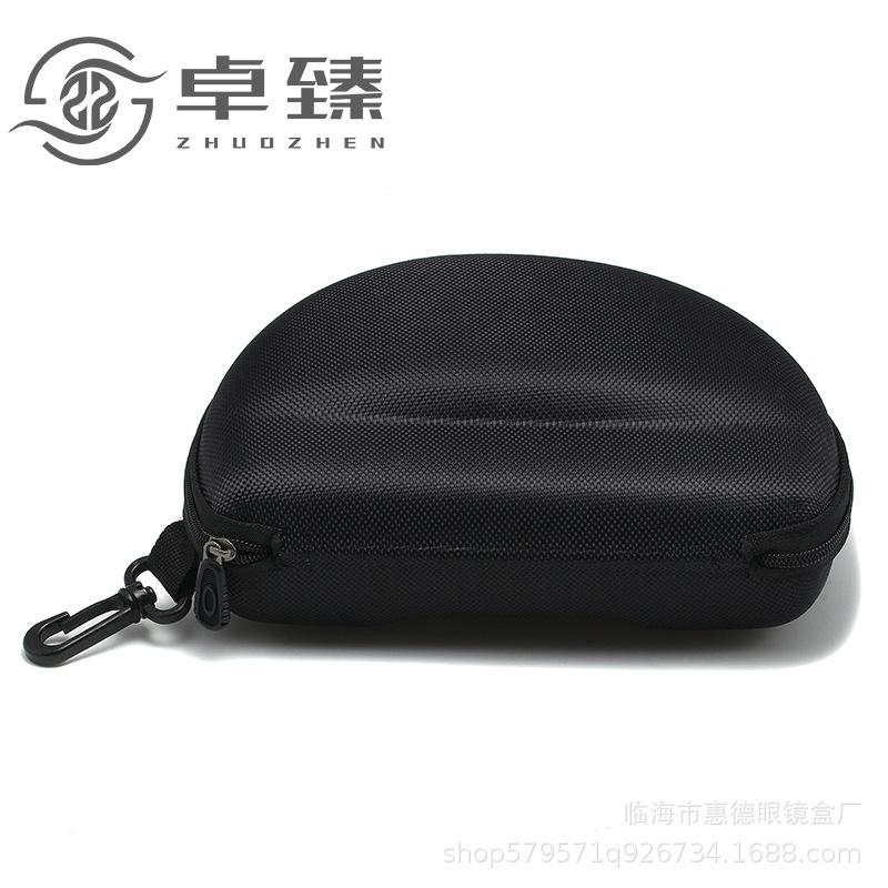 Large Black Oxford Cloth Eyeglass Case: Portable, Anti-Pressure, Sports Cycling with Hook, Customizable Print Option