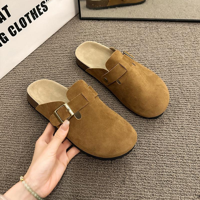 

Women s new spring and summer thick-soled versatile bag head half slippers, wearing a pair of lazy shoes 35 коричневый