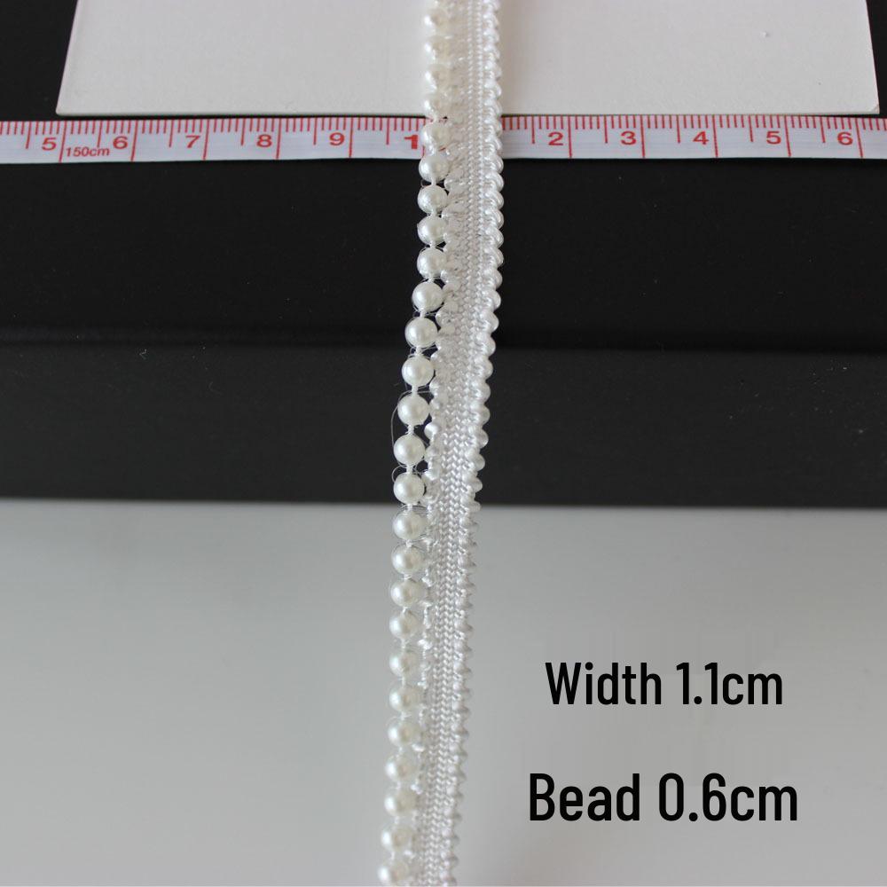 Cottontime Off-White Mesh Ribbon Beads with Pearl Lace Decorative Accessories for Clothing