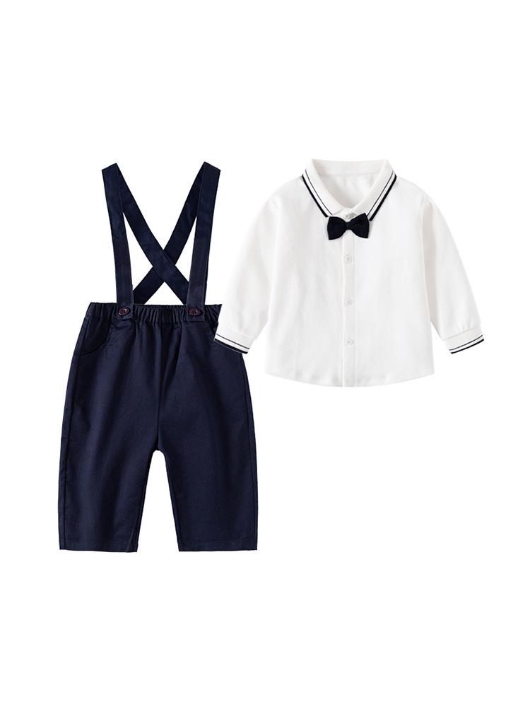 Festliches Jungen-Set: Langarmhemd & Latzhose für Einjährige - Perfekt für Herbst-/Frühlingsbankette & Aufführungen