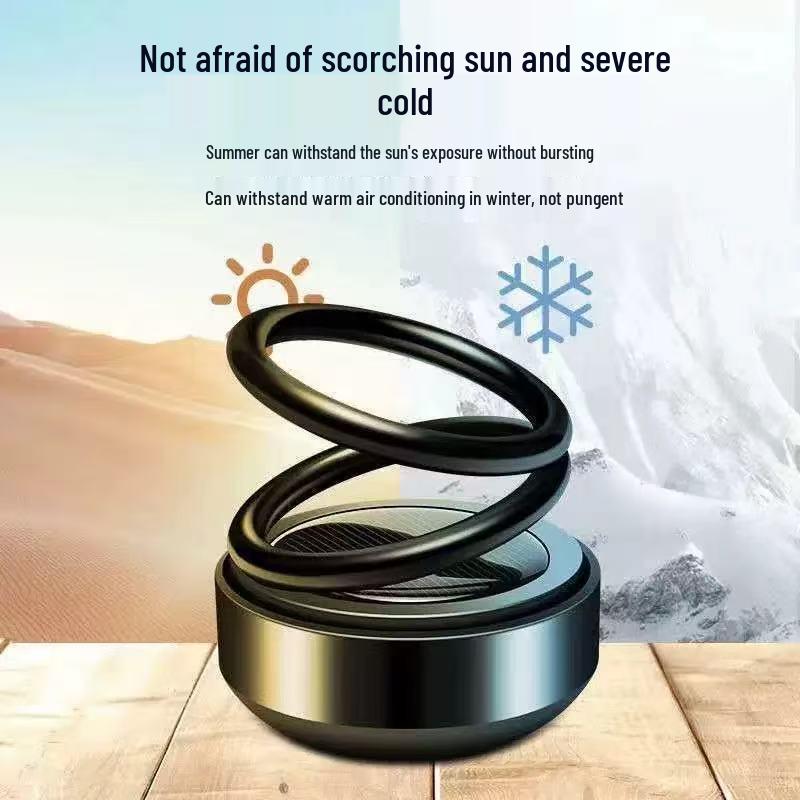 Solar-Powered Rotating Double Ring Aluminum Car Air Freshener and Interior Ornament