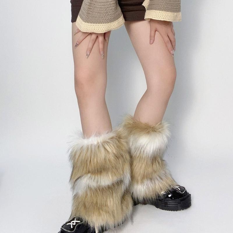 Flauschige Beinwärmer Damen Herbst Winter Vintage Kunstpelz Plüsch Stiefelstulpen Manschetten Wadenlänge Hipster Warme Socken Streetwear
